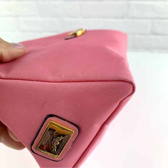 Vintage RARE Moschino Redwall Pink Nylon Zip Make Up Bag Cosmetic Pouch - Picture 7 of 12